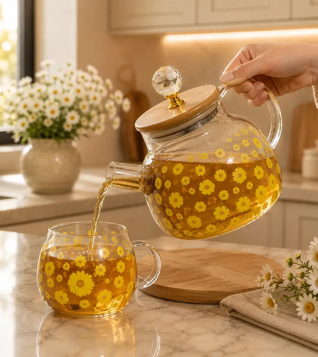 قوری پیرکس طرح گل بابونه